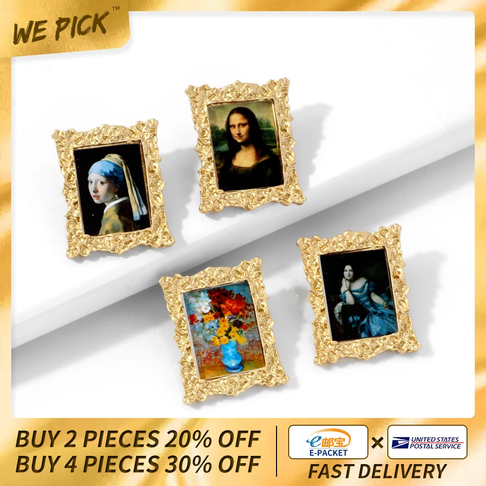 

2020 Stud Earrings Women Mona Lisa Landscape Painting Portrait Alloy Metal Creative Fashion Aesthetic Earring Hot Selling