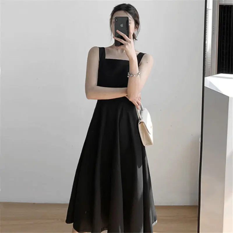 Women Sleeveless Dress Plus Size 3XL Solid Elegant Slim High Waist Retro Spaghetti Strap Backless Female Sexy Daily Streetwear | Женская