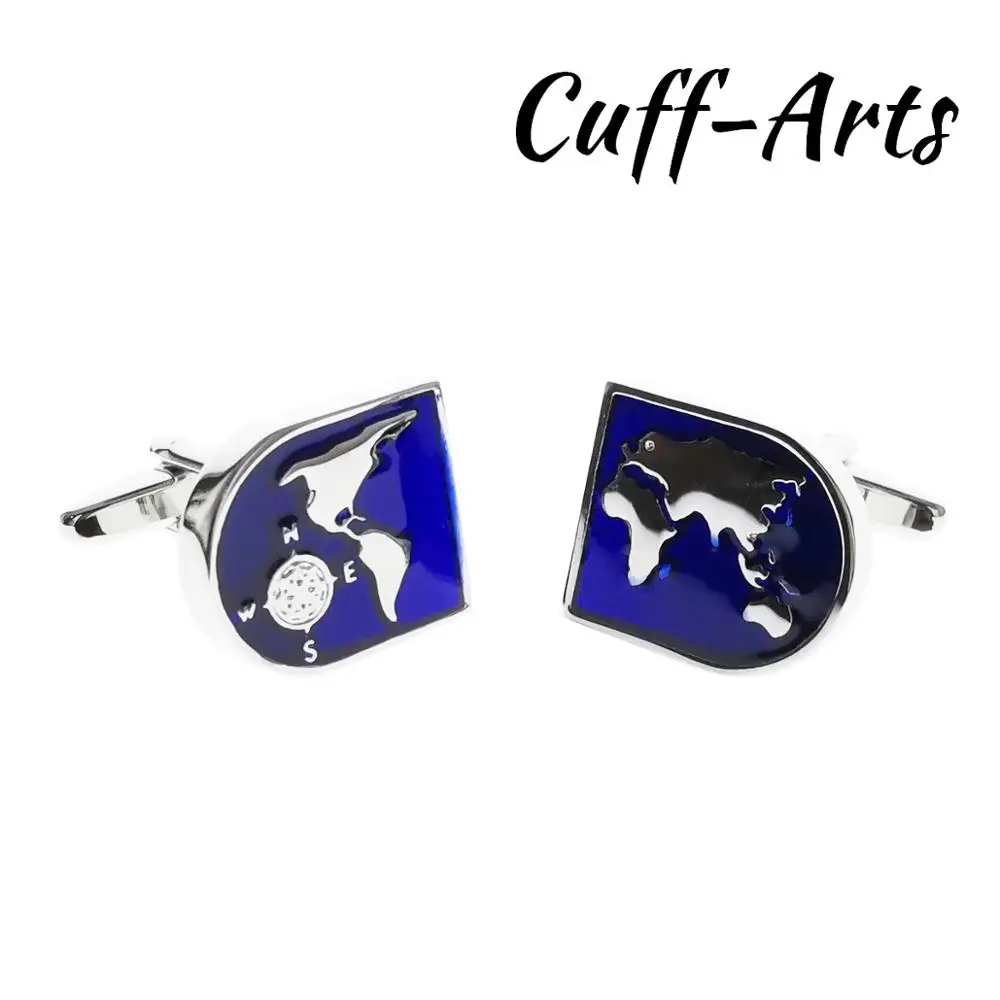 

Enamel World Map Cufflinks Wedding Blue Silver Plated Global Ocean Compass CuffLinks Explorer Traveler Jewelry C10514