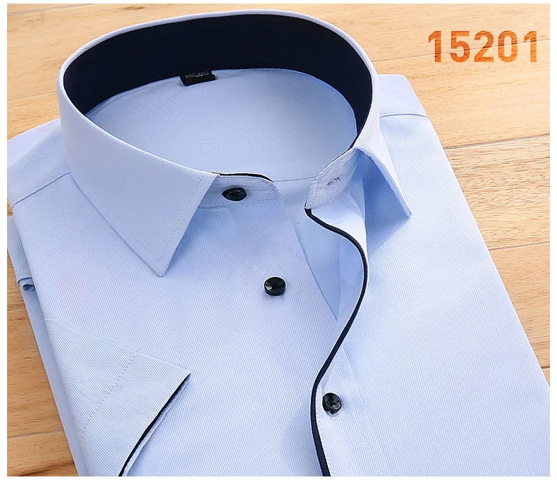 S~ 8XL Лето Плюс Размер без нагрудного кармана короткий рукав твил сплошной slim fit Мужская одежда рубашки легкий уход черная кнопка