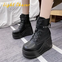 fashion punk style platform women ankle boots womens motorcycle boot fashion ladies chunky shoes wedge black big size 4142 43