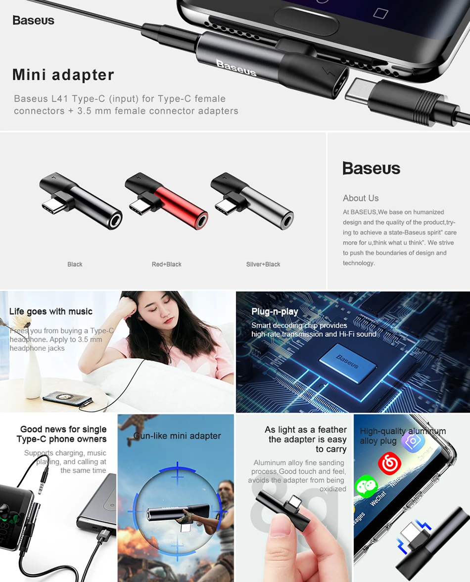 Baseus Usb type C до 3,5 мм Aux Jack аудио адаптер для samsung S10 S9 S8 Xiaomi Mi9 huawei mate 20 P30 Pro ype-C зарядный адаптер