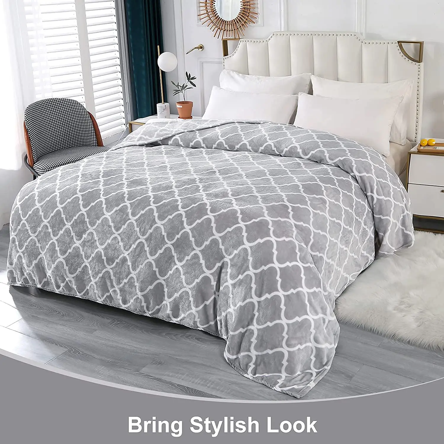 

Flannel Fleece Super Soft Cozy Plush Lightweight Microfiber Throw Blanket for Couch Sofa Bed 50x60 Inches Grey Moroccan