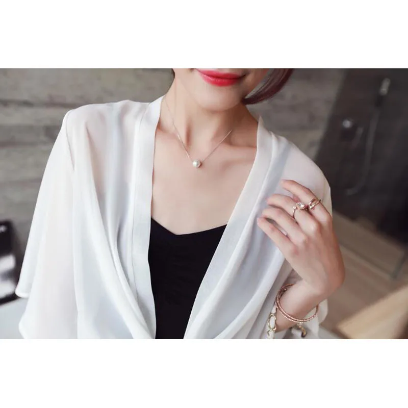 

Korean-style Chiffon Solid Color Shawl Thin Cardigan Jacket Coat Summer Sunscreen UV-Protection Beach Clothes Coat