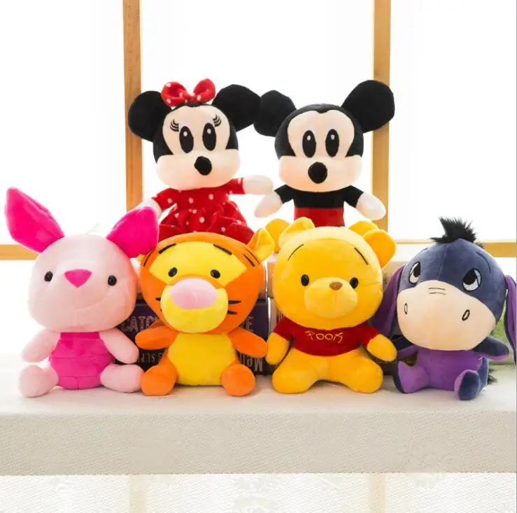 18-25cm Disney Mickey Mouse Minnie Winnie the Pooh Bear Anime Cute Cartoon Plush Dolls Toys Keychain Pendant Kids Birthday Gift - купить по