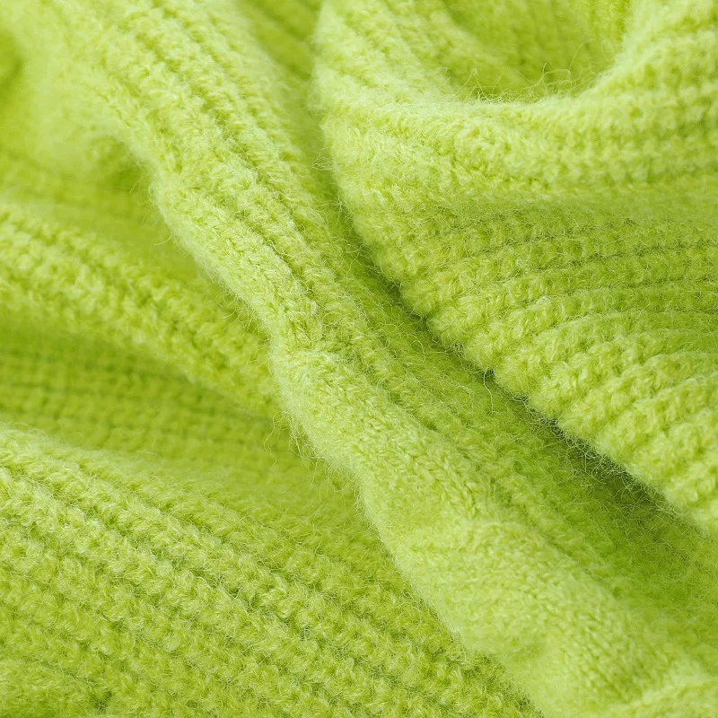 Неоновый зеленый вязаный свитер повседневный свободный джемпер карамельного