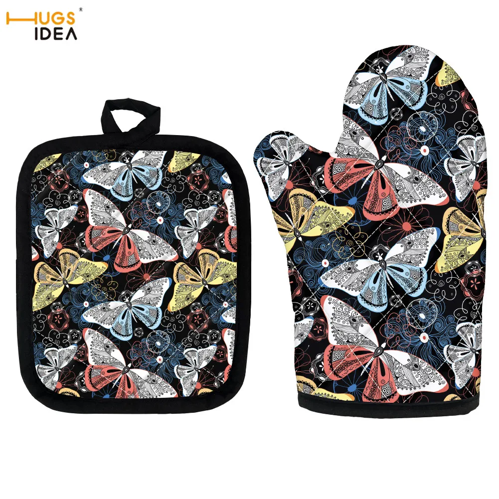 

Butterflies Pattern Baking Accessories Insulation Padded Oven Gloves for BBQ Microwave Kitchen Skid Mat Anti-scalding Mitts