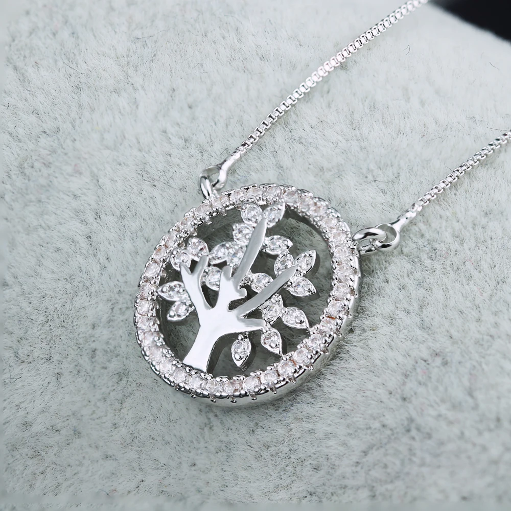 Ожерелье Newranos с деревом жизни подвески из фианита маленькое круглое женское