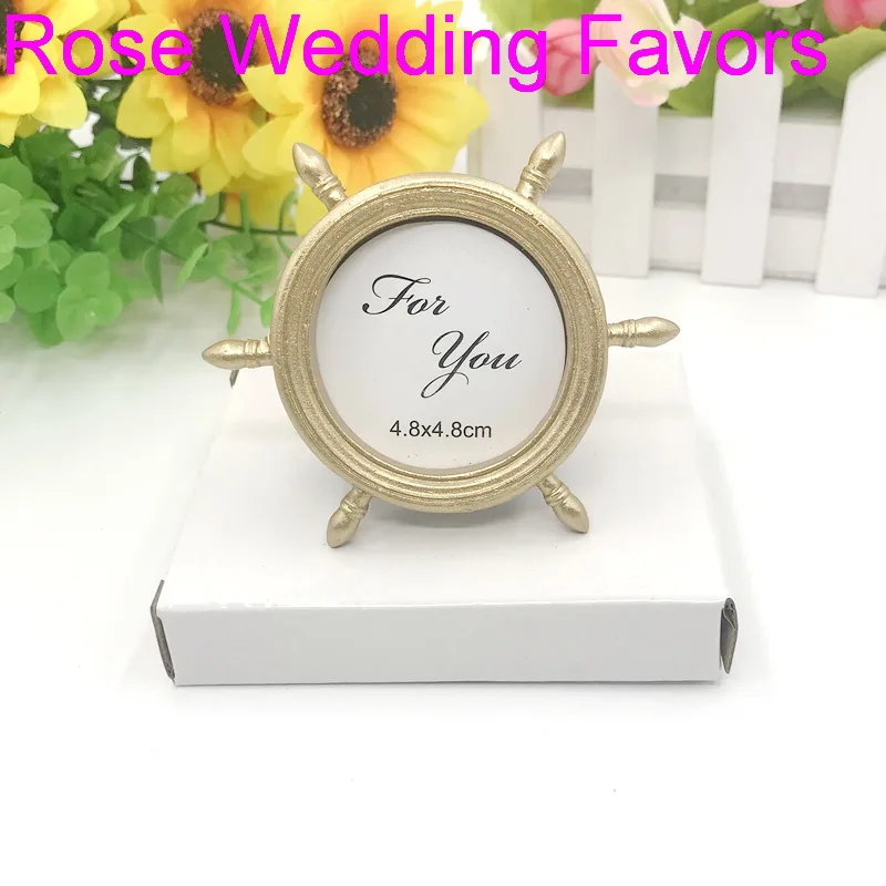 

(20pcs/Lot)FREE SHIPPING+Ocean Themed Wedding Return Gift Gold Ship Wheel Photo Frame/Place Card Holder Baby Shower Favors