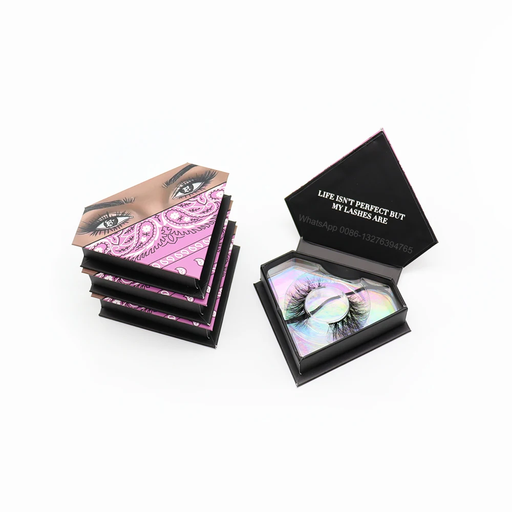 

Pink Bandana Diamond Lashes Case With Plastic Tray 2020 Hot Sele Diamond Mink Eyelash Packaging Boxes Private Label Without Lash