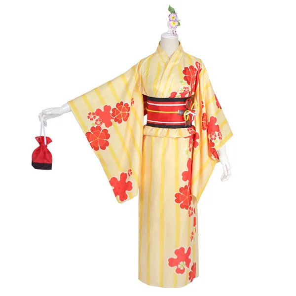 

Fate/Grand Order Mash Kyrielight Summer yukata yellow printing Kimono Halloween cosplay costume for women