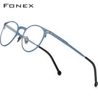 fonex pure titanium glasses frame men retro round prescription eyeglasses frame optical myopia eyewear eye glass for women 8510