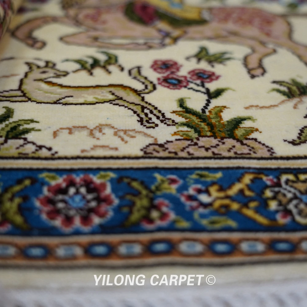 Yilong 2 5 'x 4' Восточный шелковый ковер охотничий дизайн изысканный персидский с