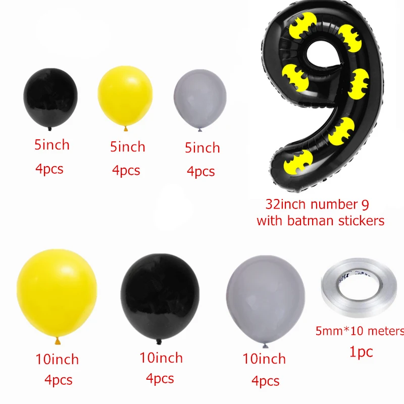 

Набор фольгенных шаров с черными цифрами, человек-Бэтмен, супергерой, городские фигуры, декор для детского душа, тематическая вечеринка, 0, 1, 2, 3, 4, 5, 6, 7, 8, 9,
