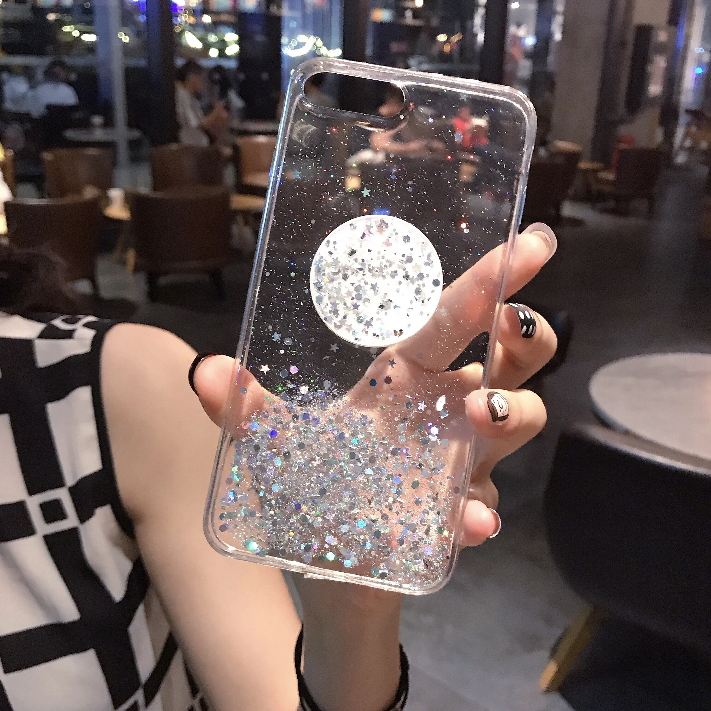 Bling Sequins Glitter ring holder silicone phone case For iphone 6 6S 7 8 Plus X XS 11 Pro MAX XR Back Cover With Glass Film |