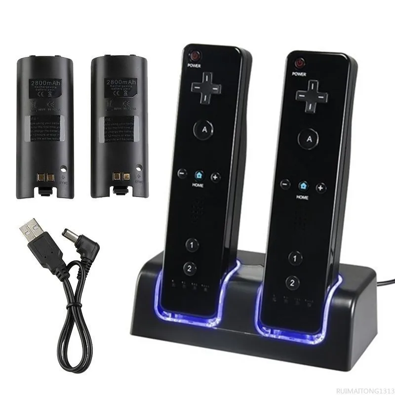 

Use Blue LED light Remote Controller Dual Charging Dock Station + 2x 2800mAh Battery Pack With for WiiBest