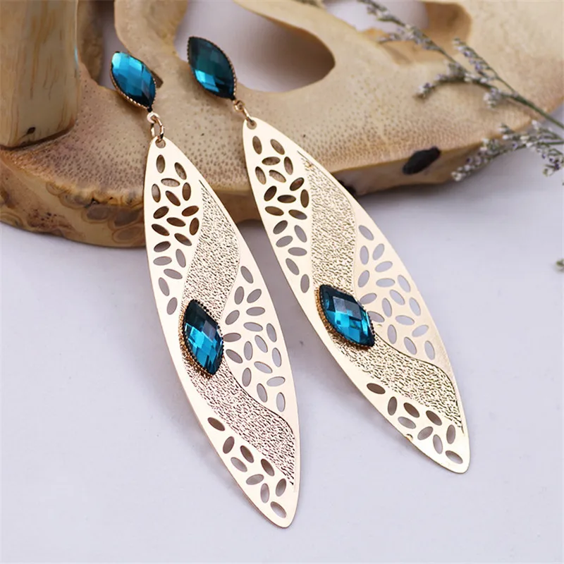 Новинка трендовые серьги с полыми листами для женщин капли со стразами и