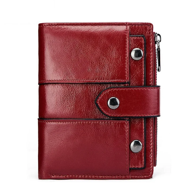 

Women Wallet Short Type Purse Oil Waxed Leather Clutch Money Cilp RFID Blocking Credit Card Holder New Fashion Cion Bag