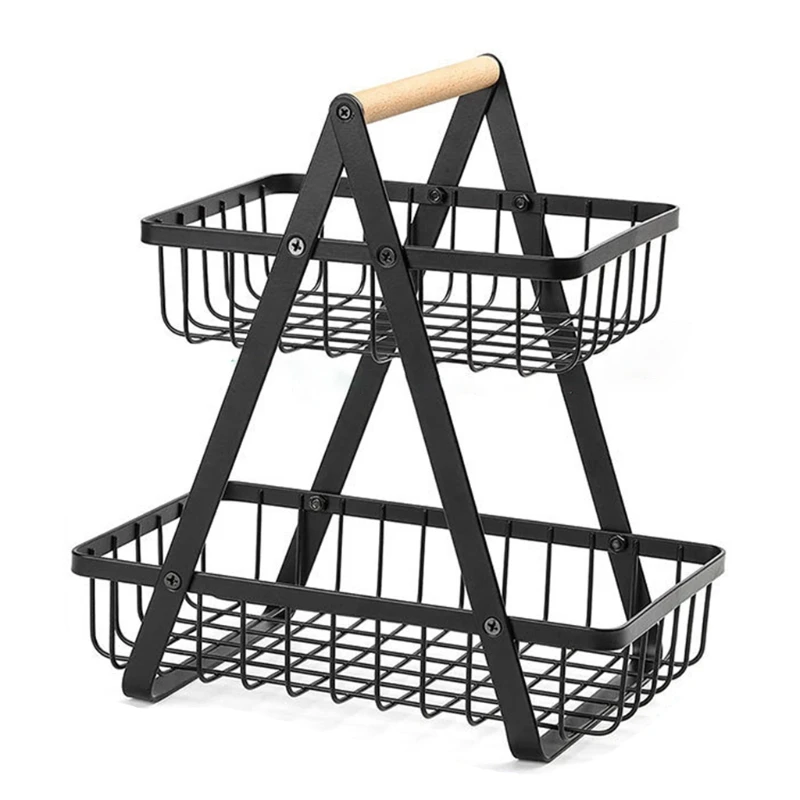 

2-Tier Metal Fruit Basket Portable Kitchen Storage Countertop Shelf Rack for Fruits Vegetables Household Toiletries