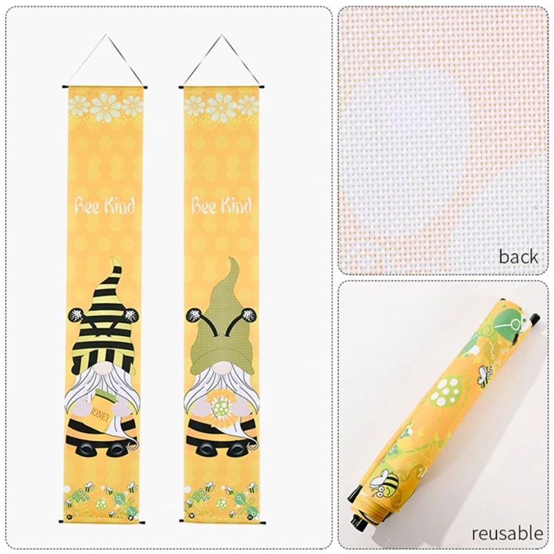 

Welcome Honey Bee Happy Porch Sign Banner Spring Swedish Gnome Front Door Decoration Indoor Outdoor Party Accessories