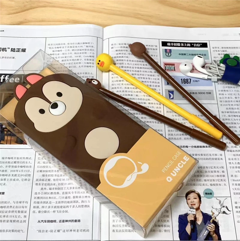 Kawaii милый силиконовый чехол для карандашей школьные принадлежности коробка
