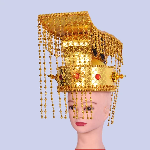 Золото взрослых шапка императора древней китайской шляпа Qin Empire Crown Винтаж ТВ пленка для костюмированного представления, повязка на голову