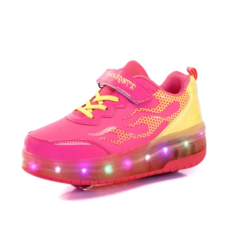 

Two Wheels Pink Red Luminous Sneakers Led Light Roller Skate Shoes for Children Kids Led Shoes Boys Girls Shoes Light Up Unisex