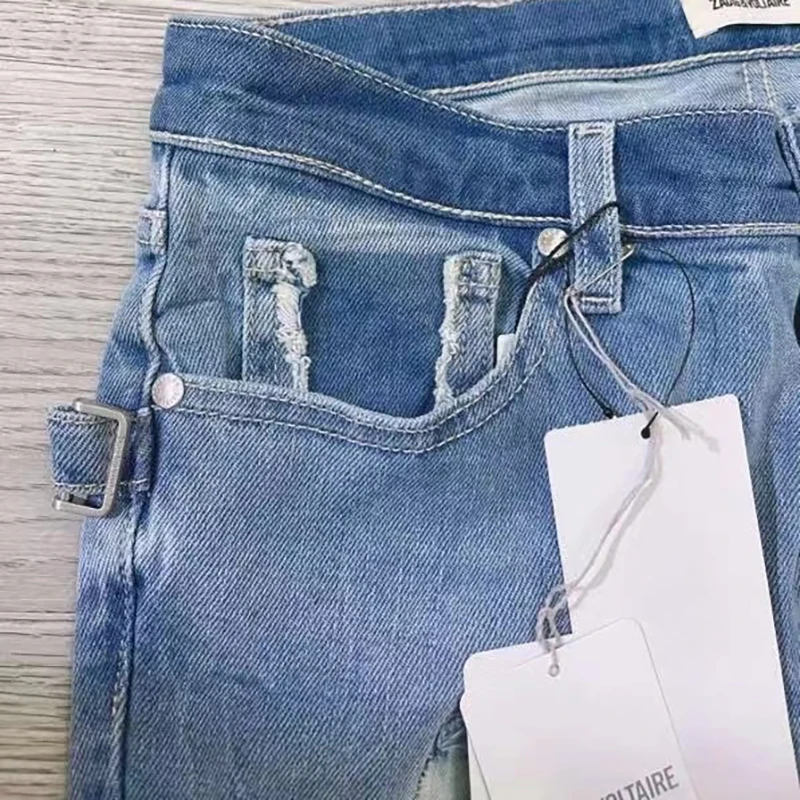 

# Hole Retro Jeans Woman Spring Summer High Waist Button Cotton Trousers Casual Solid Classic Jeans Vintage Chic Pant 2021