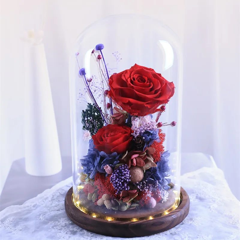25*35cm Diameter=25cm Height=35cm Antique Wood Base Glass Dome Vase Glass Cover Vase Friend Gift Home Wedding Decoration