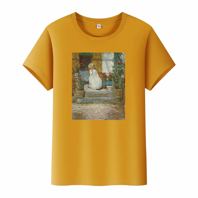 

Oil painting pattern T-shirt men's breathable short-sleeved T-shirt tops women's breathable short-sleeved T-shirt tops