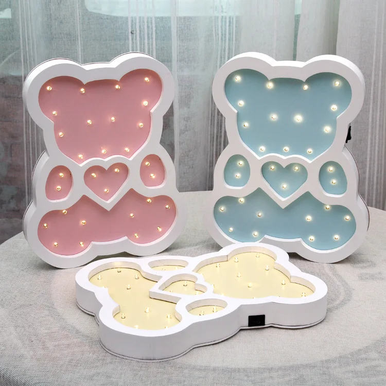 СВЕТОДИОДНЫЙ ночник в виде медведя из дерева мультяшный прикроватный настенный