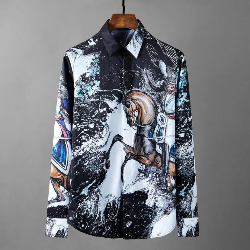 Рубашка Minglu мужская с повторяющимся принтом сорочка длинным рукавом модная