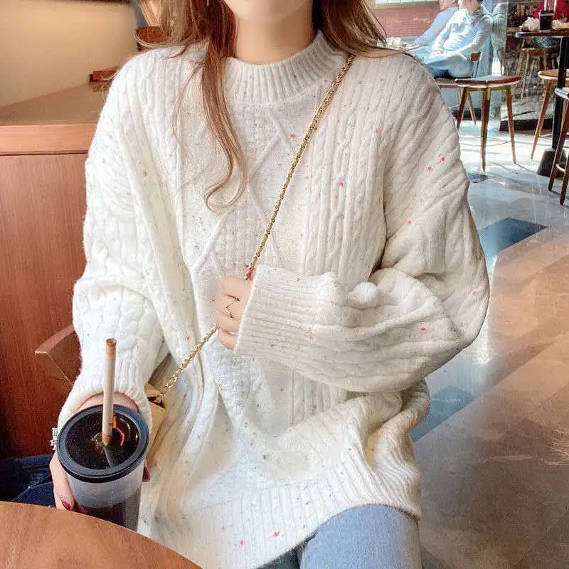 

Женский пуловер с высоким воротником, однотонный Свободный вязаный свитер большого размера, P331, Осень-зима 2021