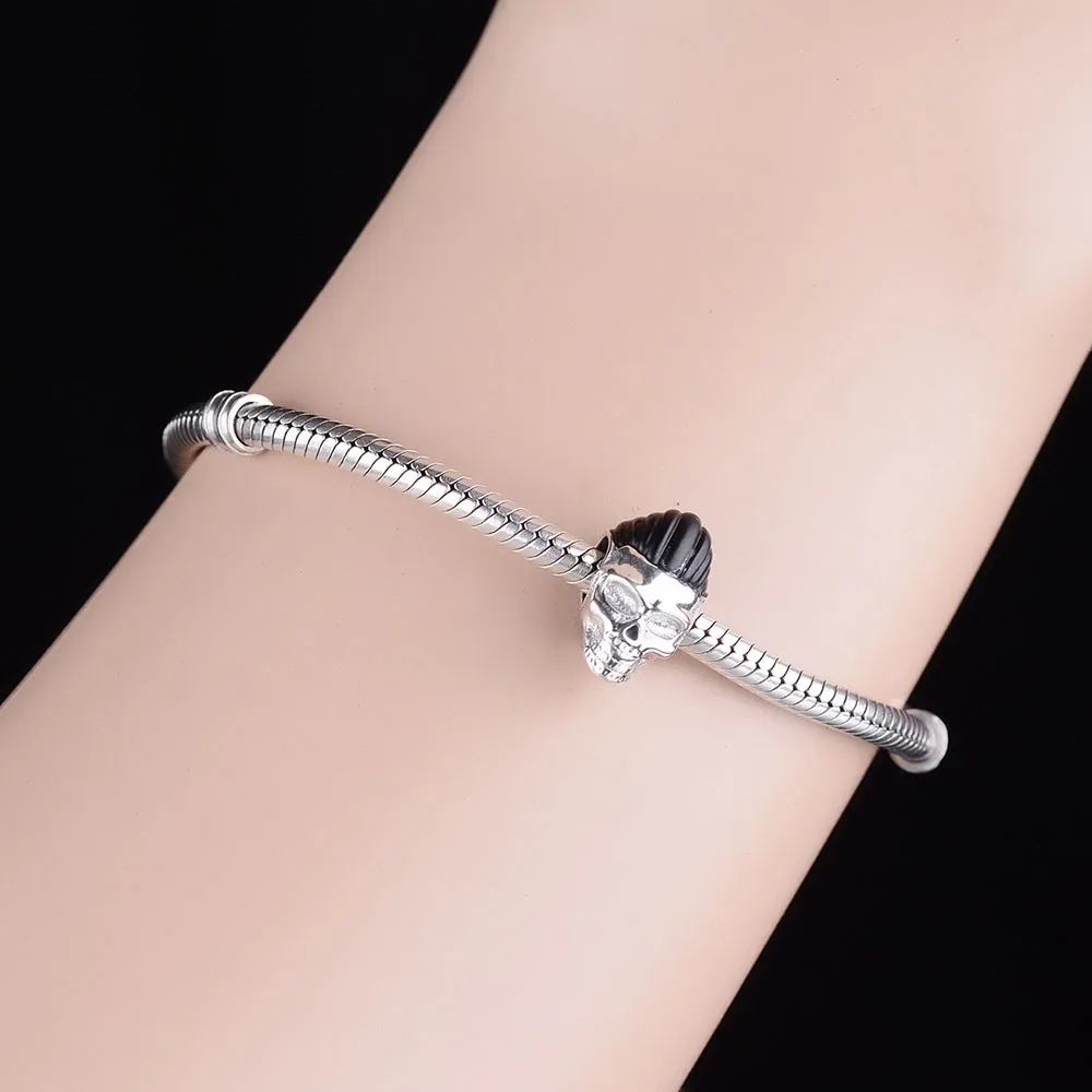 Fit Original Charm Bracelet Authentic 925 Sterling Silver Punk Rock Music Style Skull Bead For Making Women Berloque 2021 New | Украшения и