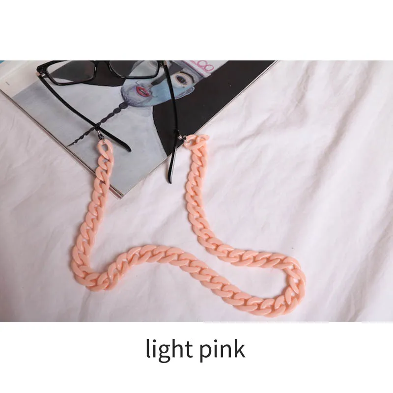 light pink 20 цветов модная акриловая конфетная цветная цепочка для очков для чтения для женщин шнуры бисерный шнурок для очков удерживающие ремни цепочка для солнцезащитных очков - Цвет: light pink