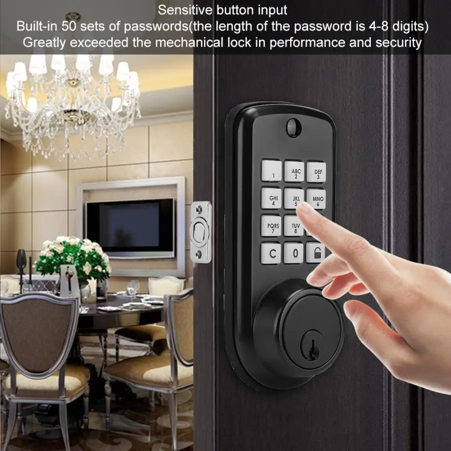 2.36-2.76in Adjustable Locking Tongue Smart Password Keypad Anti-Theft Electronic Door Lock with 2 Keys | Безопасность и защита