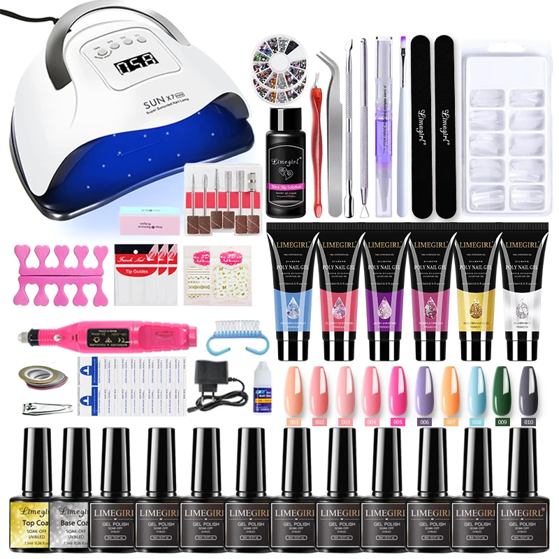 

Poly Nail Gel Kit Manicure Set With 114W UV Lamp Nail Set UV Varnishes Hybrid For Nail Extension Acrylic Gel Polish Nail Art