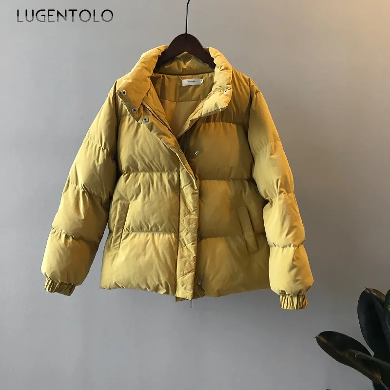 

Women Parka Coat Winter Warm Bread Coats Thick Loose Stand Collar Solid Color Jackets Women's Korean Casual Parkas Lugentolo