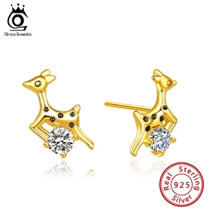 ORSA JEWELS Настоящее S925 серьги-гвоздики в виде оленя новейшая Рождественская тема милые трендовые стерлингового серебра циркония женские ювелирные изделия HOE16-G