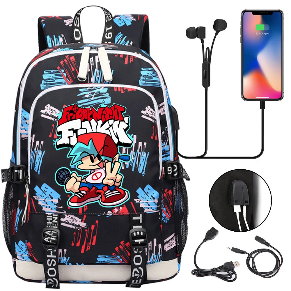 Hot Friday Night Funkin School Bags For Teenager USB Charging Laptop Backpack Boys Girls Student Book Bag Mochila Travel Bag