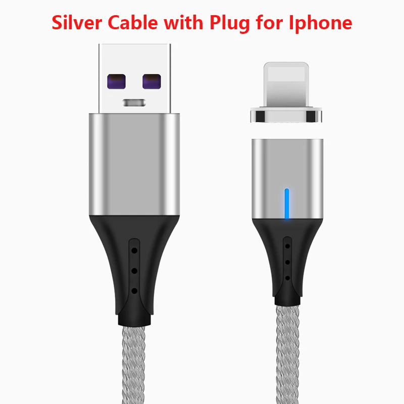 With plug For Iphone 5А Магнитный кабель Micro usb type C светодиодный супер быстрый зарядный кабель для iPhone samsung huawei Xiaomi Android телефонный кабель 1 м - Цвет: With plug For Iphone