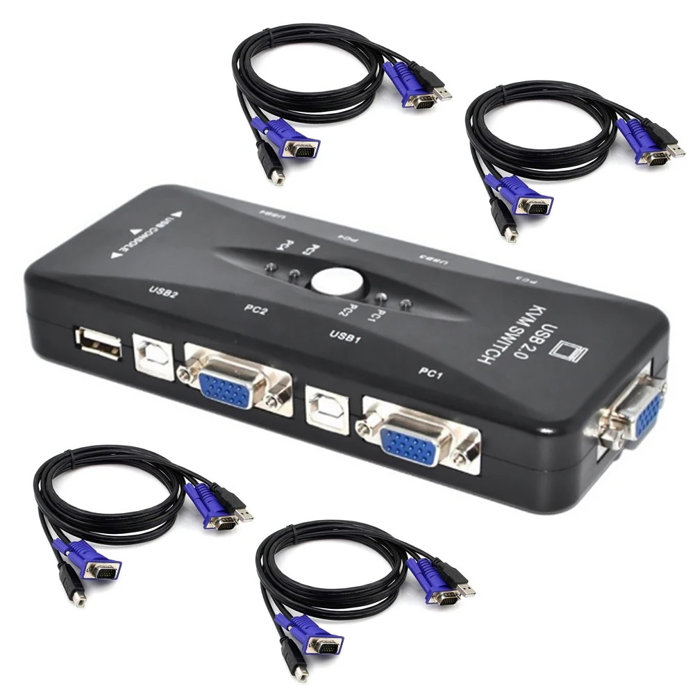 Synchronization Switch Anti-interference Kvm Laptop 4 Port Durable Portable VGA Splitter Stable Transfer Adapter Video Cable | Компьютеры