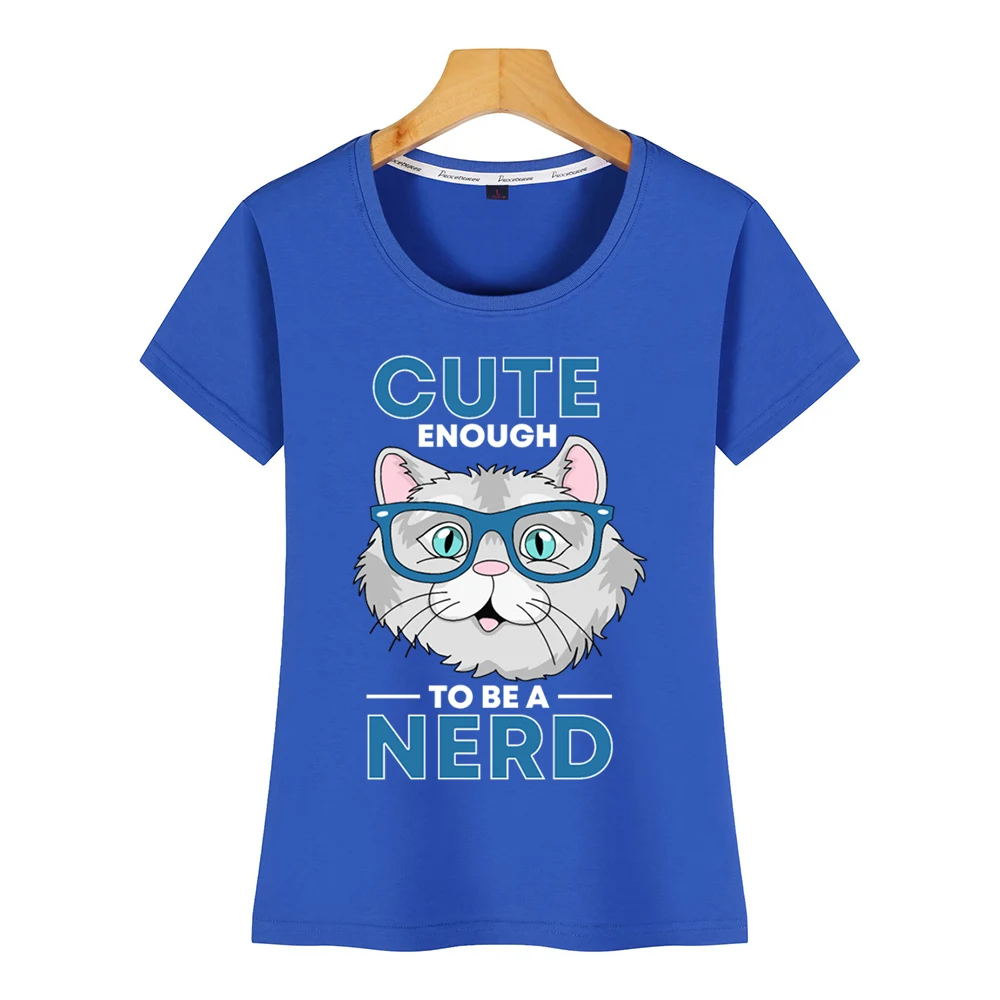 Женская футболка повседневная черная с симпатичным животным принтом nerd cat |
