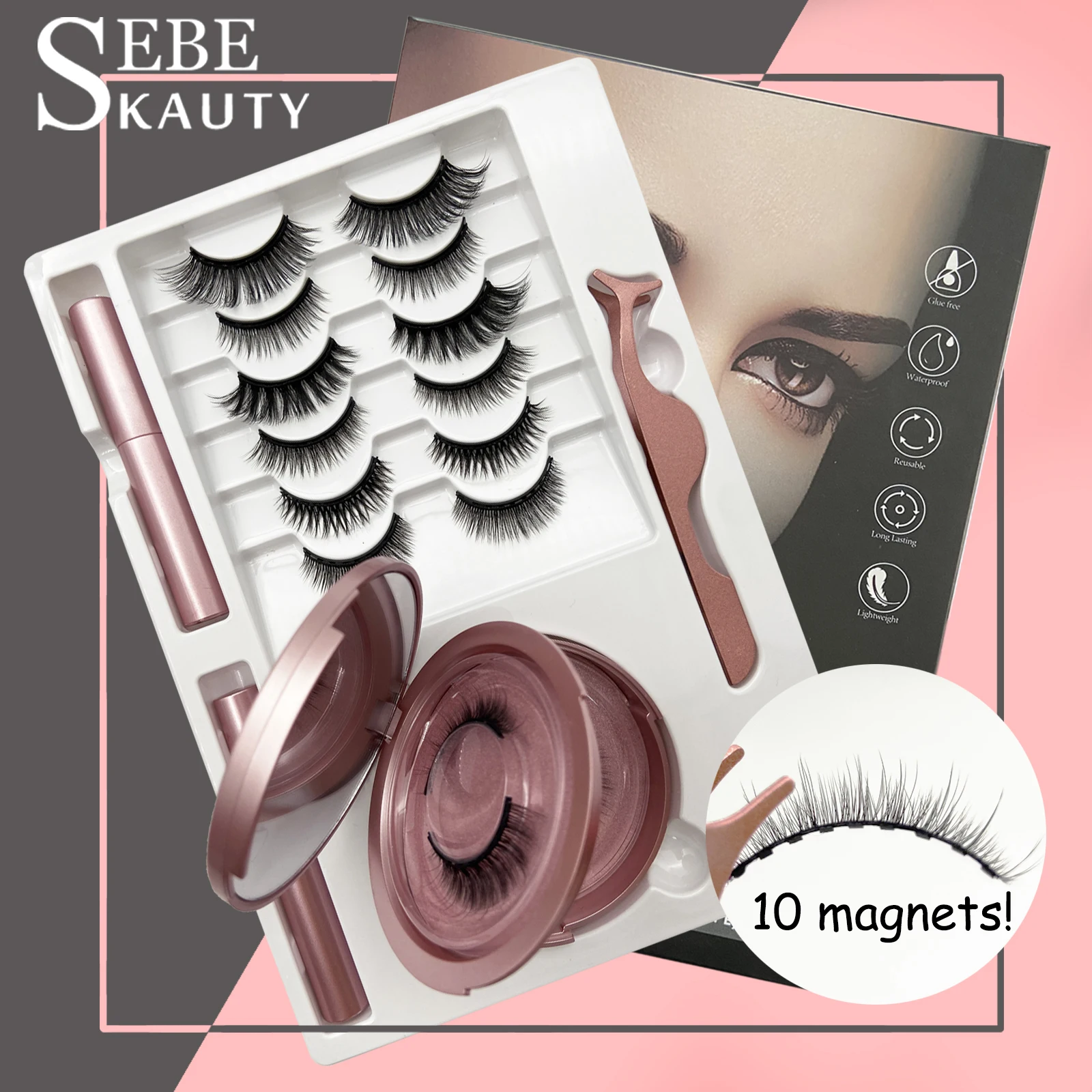 Набор Магнитных ресниц с 10 магнитами усовершенствованные полные полоски 5/8 пар