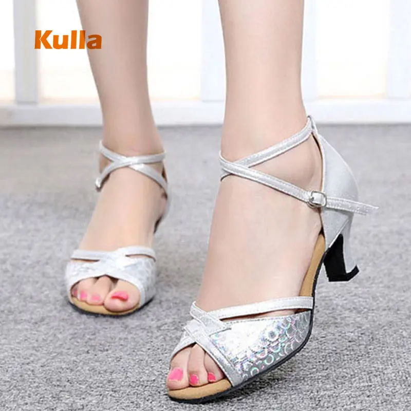 Туфли женские блестящие для бальных танцев мягкая подошва высокий каблук обувь