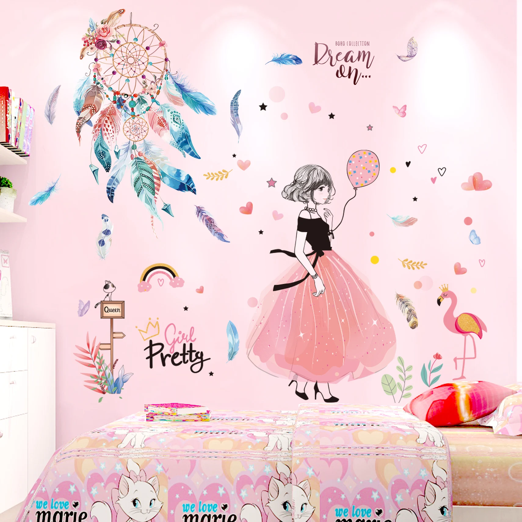 [SHIJUEHEZI] мультфильм девушка наклейки на стену DIY Перья «Ловец снов» настенные наклейки для детской комнаты Детская Спальня украшение дома