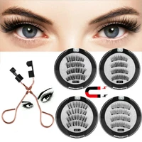 2 pairs magnetic false eyelashes 3d mink long natural lashes handmade artificial faux cils eyeliner tweezers makeup tools set