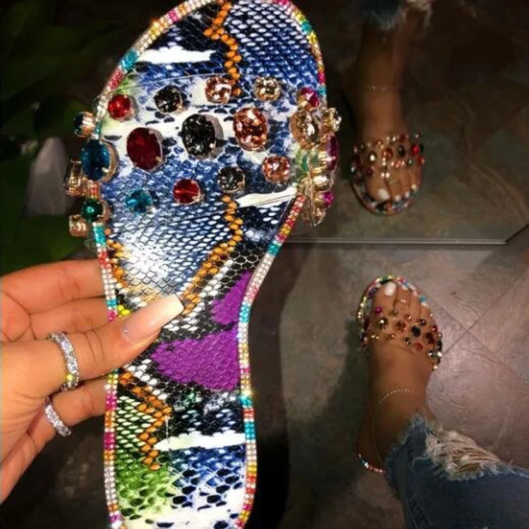 

2020 large flat bottomed color diamond straight line women's slippers