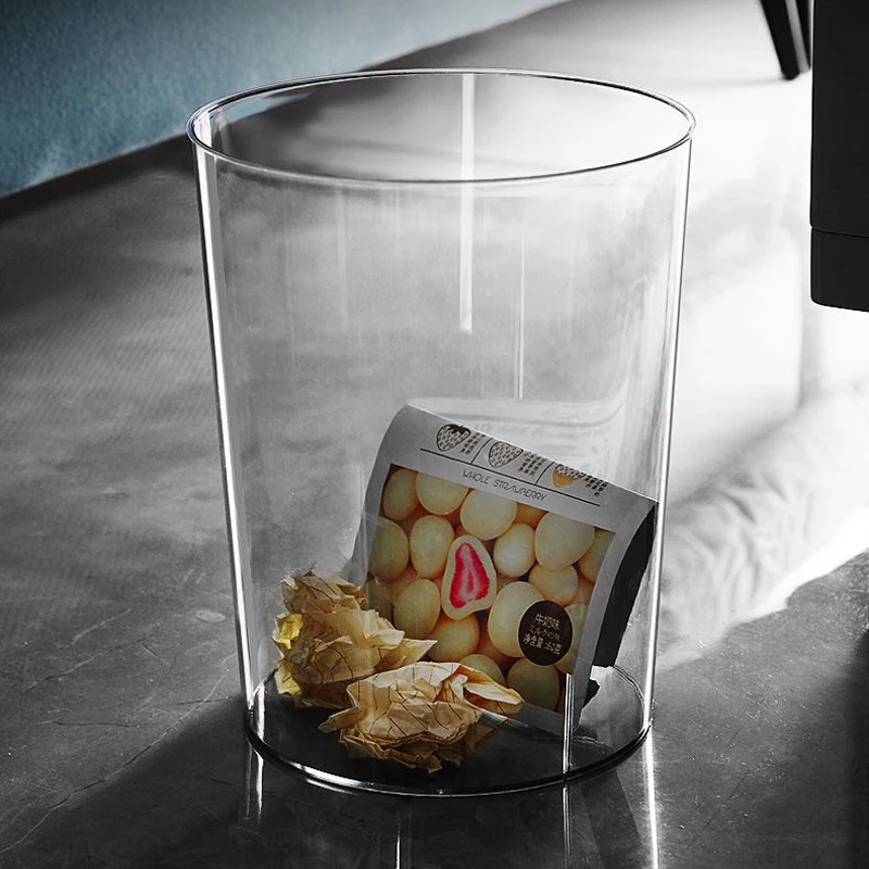 

Household Transparent Trash Can Trash Basket Modern Luxury Barrel Waste Storage Garbage Collection for Bathroom Bedroom Kitchen