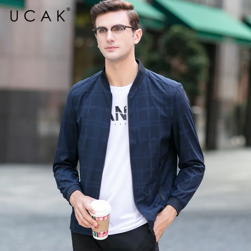 

UCAK Brand Plaid Jackets Mens Clothing Spring Autumn New Arrival Veste Homme Streetwear Mens Clothes Coats Zipper jacket U8167